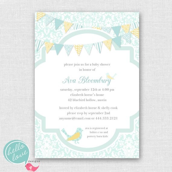 Chic Bunting and Damask printable baby shower invitation Il_570xn