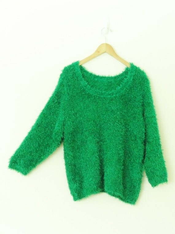 90s Oversized Boxy Furry Green Sweater by fadeawaynever on Etsy