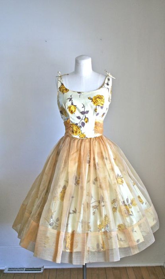 vintage 50s party dress CANDY JONES amber floral prom dress