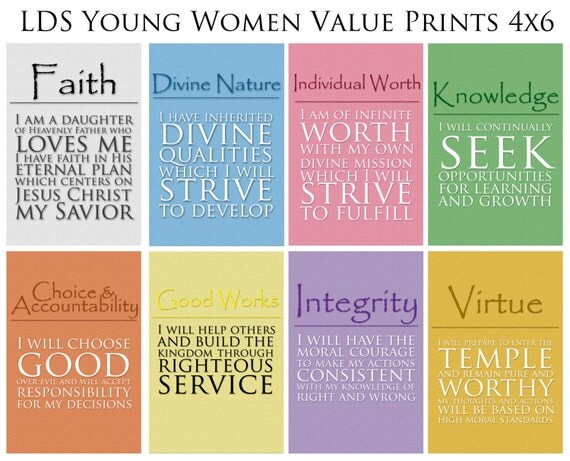 4x6 LDS Young Women Values 8 print value pack by caitlinwilhelm