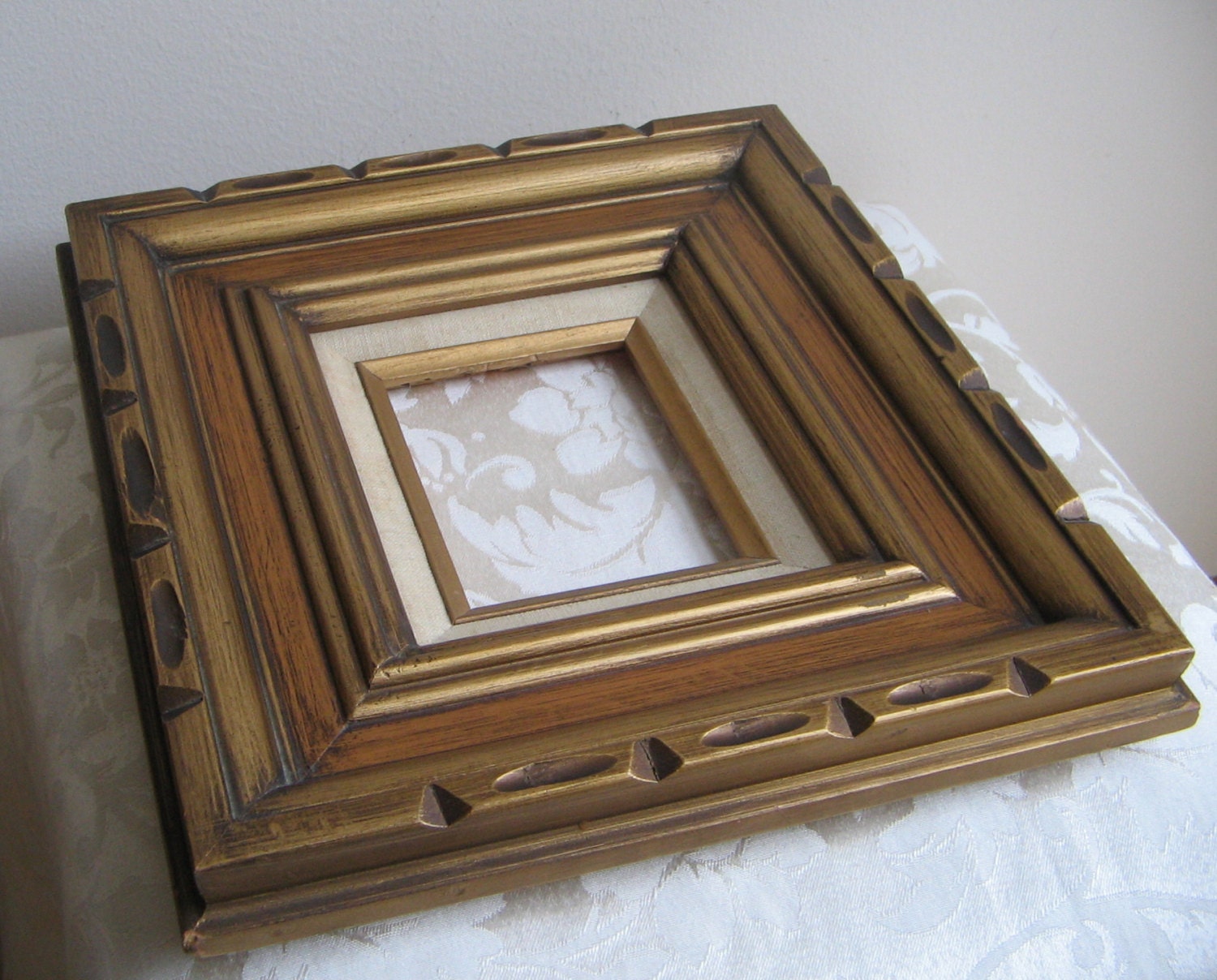 Vintage Carved Wood Picture Frame Mexico Gold Beveled CHUNKY