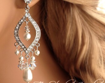 Pearl Chandelier Bridal Earrings - Ivory Pearl Wedding Jewelry