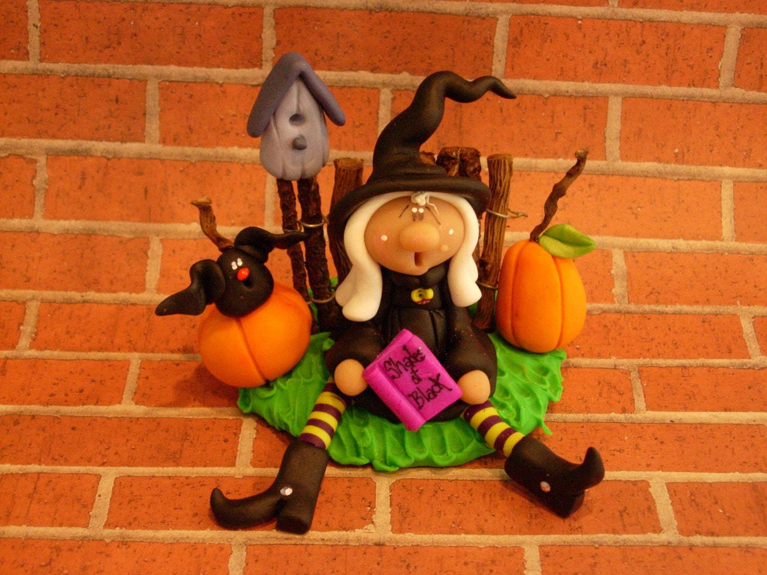 Polymer Clay Witch Fence Scene FIGURINE