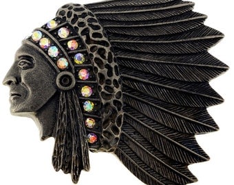 Vintage Style Native American Indian Chief Pin Brooch 1003602