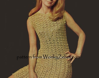Vintage PDF Gold Crochet Dress Pattern 607 from WonkyZebra