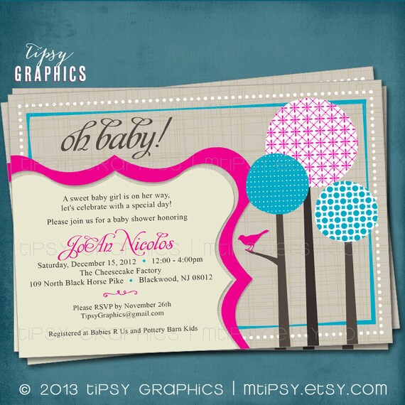 Bird on a Branch. Modern Forest Baby Shower Invite by Tipsy Graphics. Any colors and text. Il_570xn