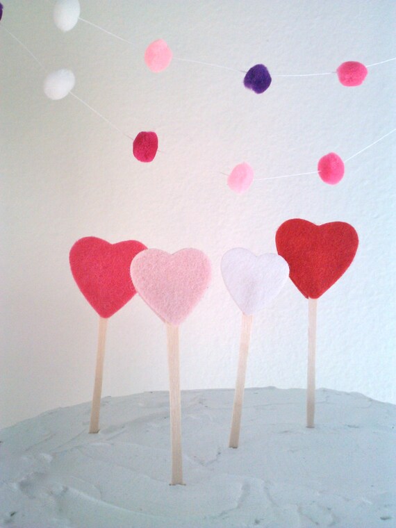 Valentines Day Cupcake Topper hearts in Pink, Red and White one dozen Il_570xn