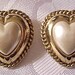 Heart Pearl Pierced Post Earrings Gold Tone Layered Rope Trim Satin Smooth