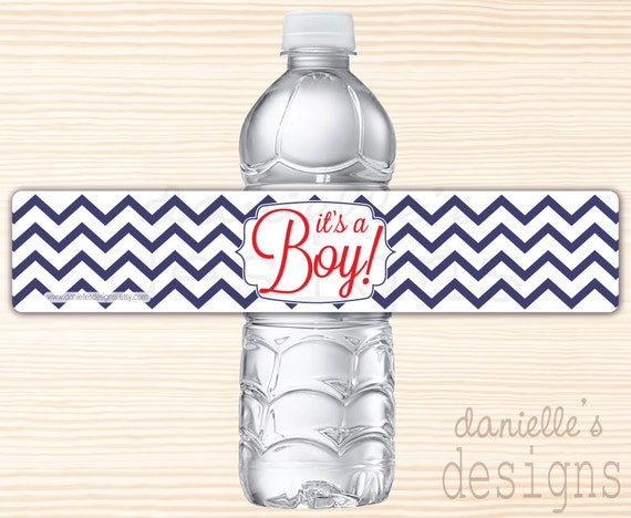 Navy Blue and Red Modern Chevron "It's a Boy" Waterproof Water Bottle Labels - 35 Labels Il_570xn