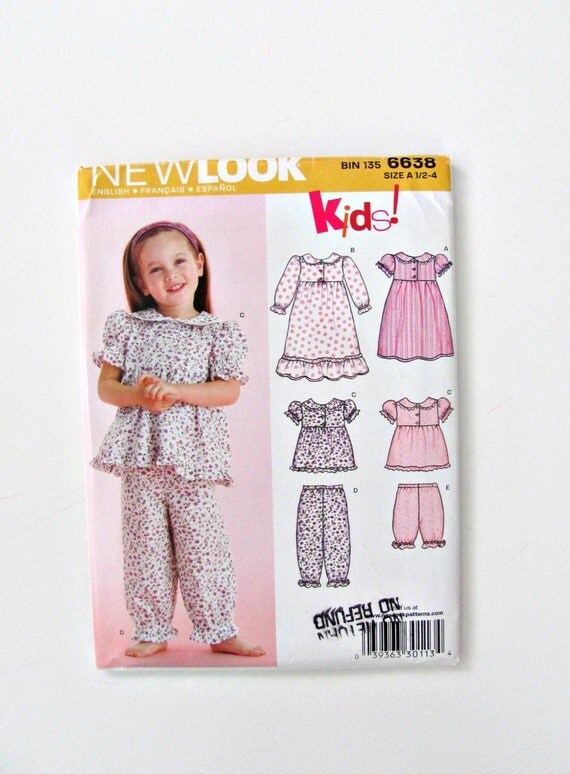 Toddler Sewing Pattern Girls Pajamas or Nightgown Pattern