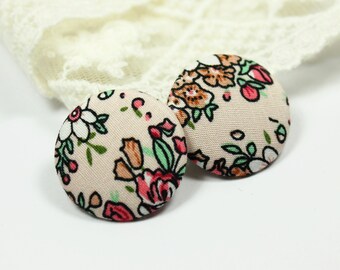 Beautiful Thick Outline Flowers Light Peach Color Fabric Buttons,1 inch. (8 in a set)