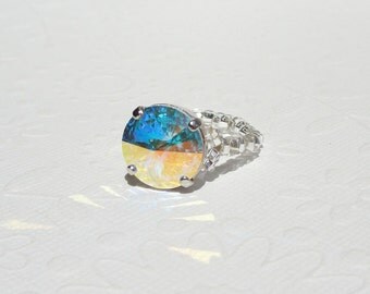 Swarovski Crystal Ring AB Clear Crystal, Stretchy Ring with Swarovski Crystal