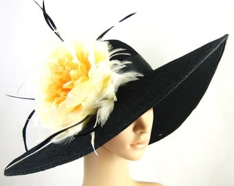 Kentucky Derby Hat Derby Hat Dress Hat Wide brim Hat Peach flower Women's Dress Hat Wedding Tea Party Ascot Horse Race