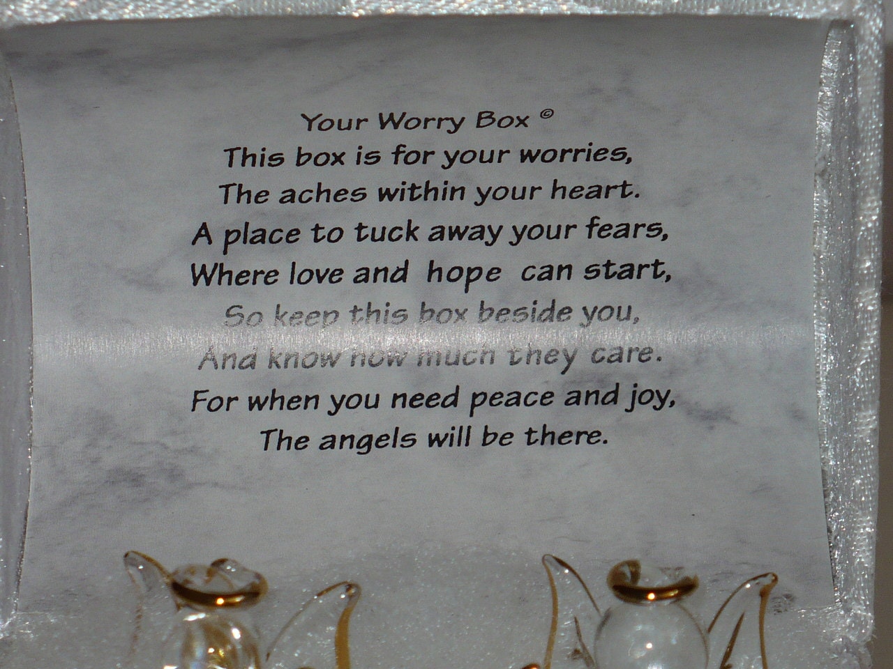 Mother's Day Poem Satin Worry Box with crystal Angels