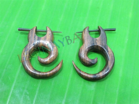 wooden tribal earrings organic jewelry