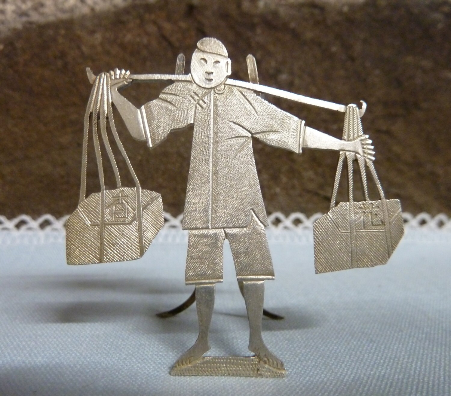 RESERVED 6 Antique Oriental Silver Place Card Holders