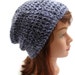 Crochet Simple Slouchy Beanie Hat in Twisted Black and Lavender Small