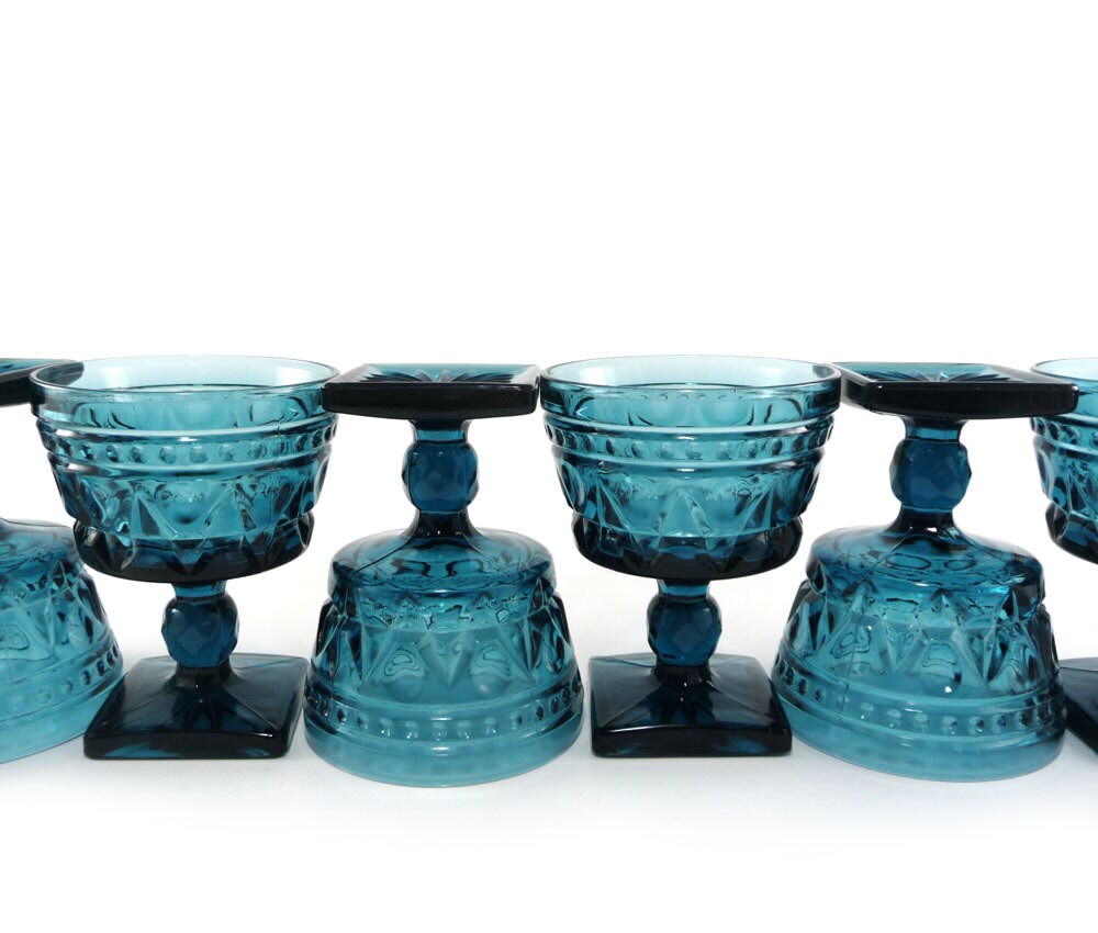 Deep teal blue glass compotes dessert dishes set of 6