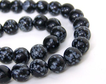 SNOWFLAKE OBSIDIAN, 10mm round natural gemstone beads, full & half strands available (629S)