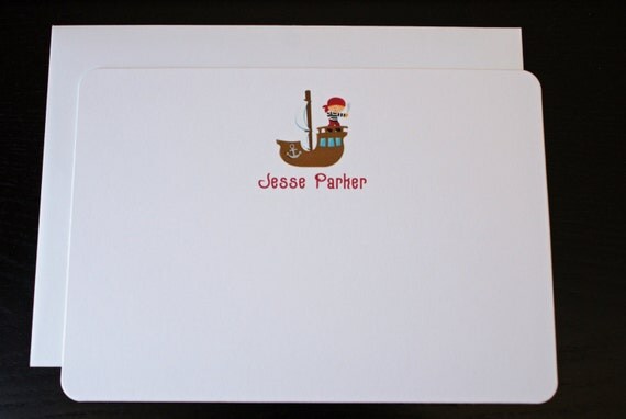 Printed pirate boy personalized thank you flat note card Il_570xn