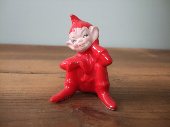 Vintage Elf in Red Figurine Creepy