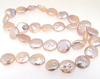 Coin Freshwater pearl Cultured Pearl Lavender Pearl 11mm Gemstone Beads Full Strand 15"