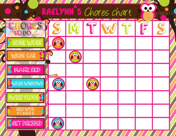 printable chart responsibility to Owl Printable Chart Items Package similar Fun Chores