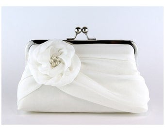 Bridal clutch, Silk Chiffon Clutch with Pearls, Wedding purse, Wedding clutch