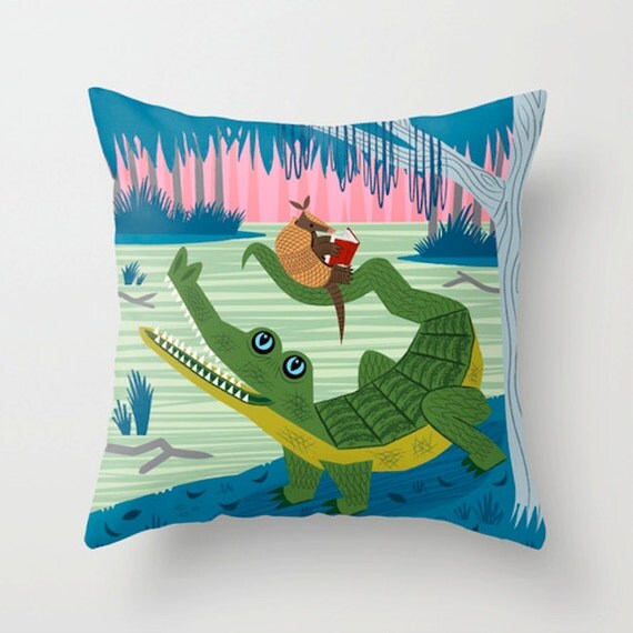 The Alligator and The Armadillo - Throw Pillow / Cushion Cover (16" x 16") iOTA iLLUSTRATION