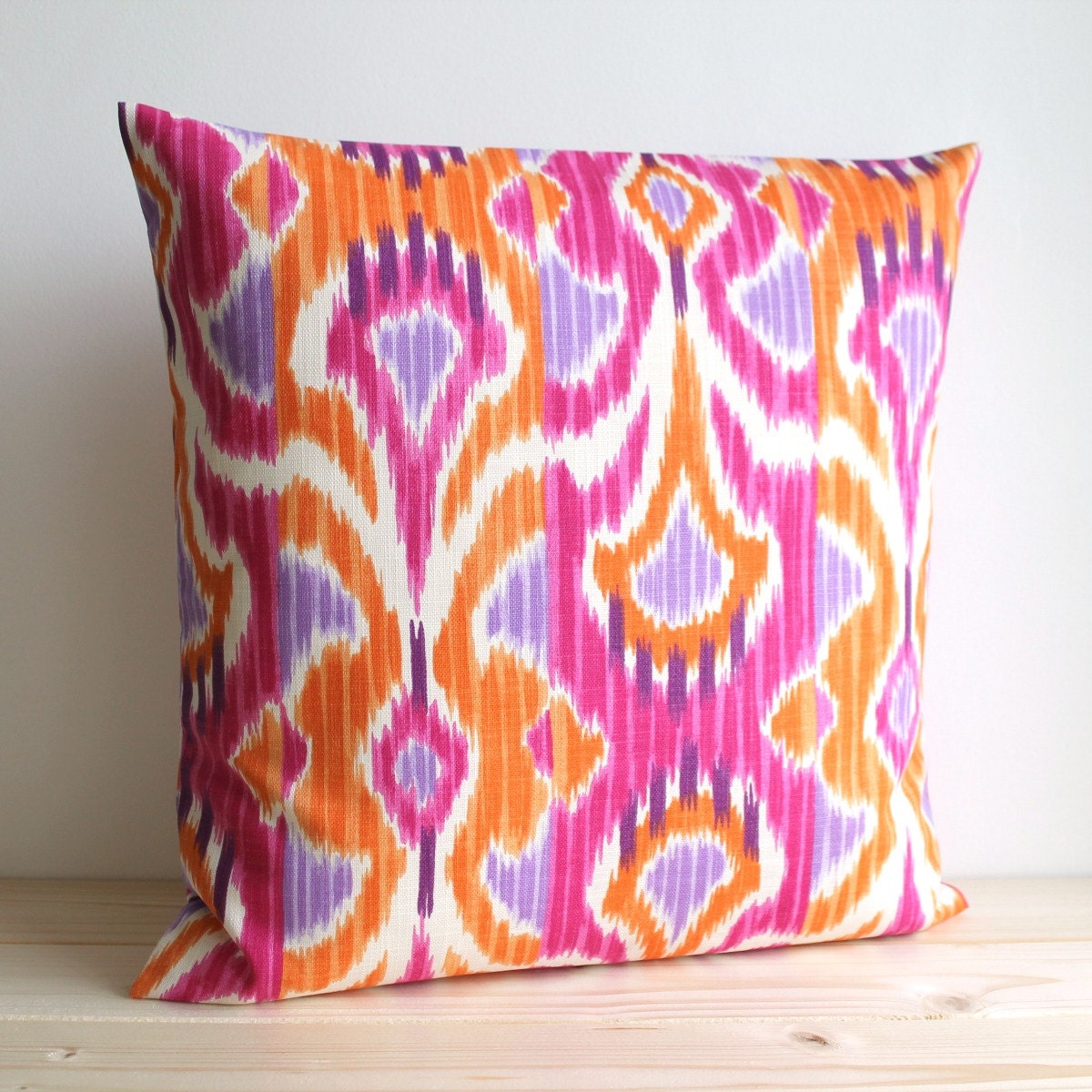 Orange and Pink Ikat Pillow Cover 16 x 16 Ikat Cushion Cover