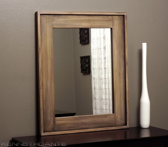 Distressed Mirror Weathered Wood Frame Natural by KennethDante