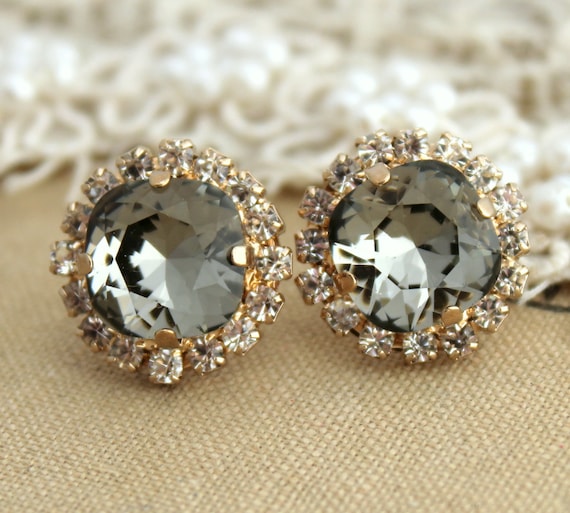 Gray Stud EarringsSwarovski Black diamond EarringsSmoky Gray