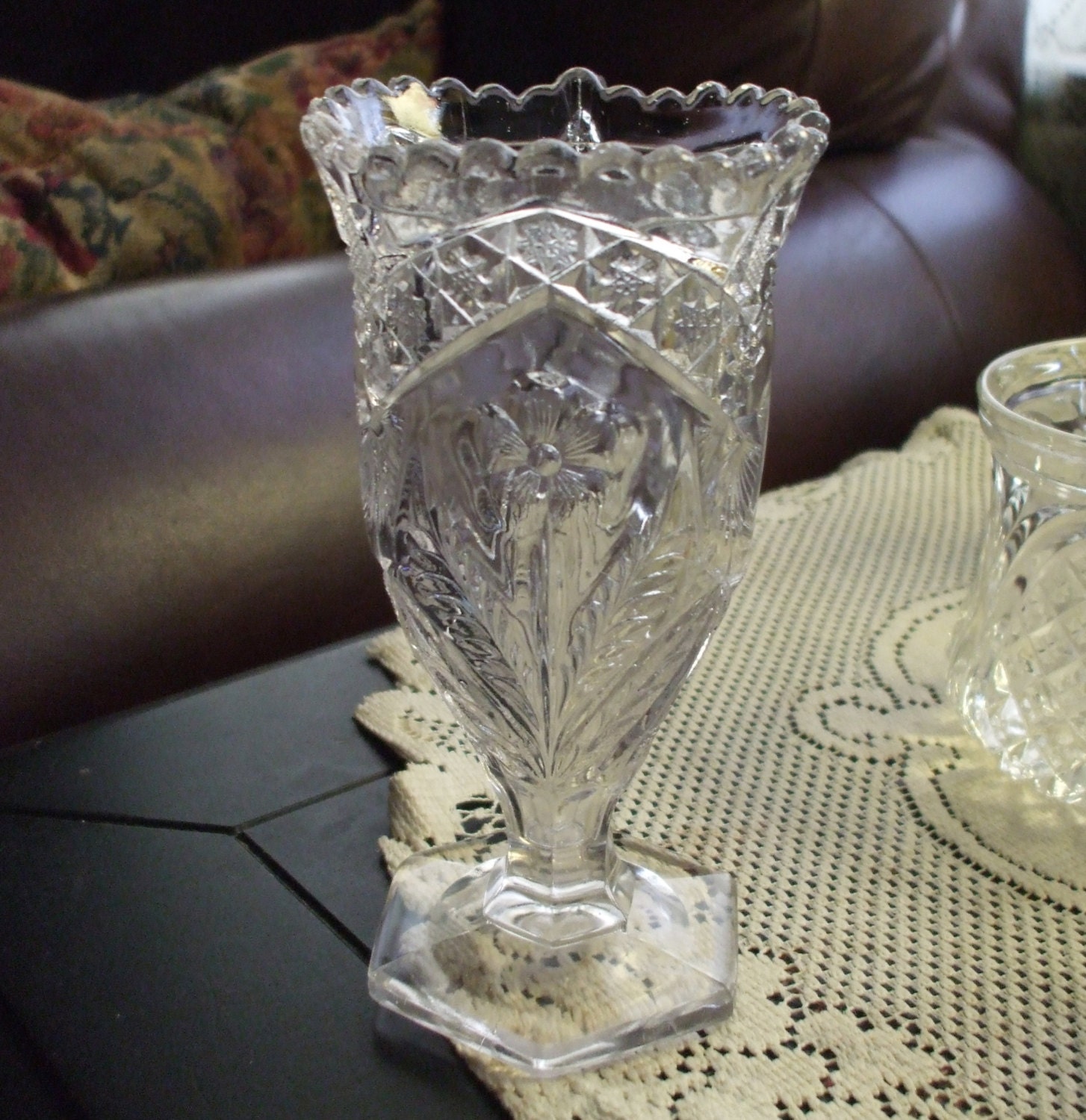 Crystal Spooner Celery Holder Vase EAPG Pressed Glass Vintage