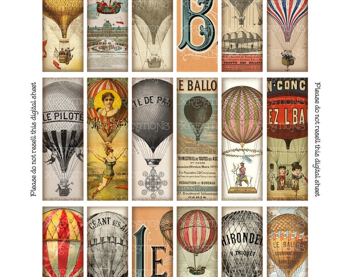 Vintage Hotair Balloon in 1x3 Digital Collage Sheet - Tags, Stickers - Microslide Size