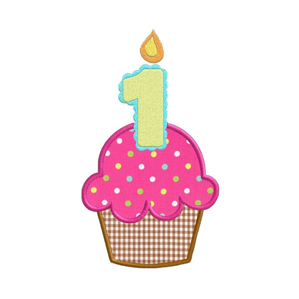 First Birthday Cupcake With Candle APPLIQUE Machine Embroidery