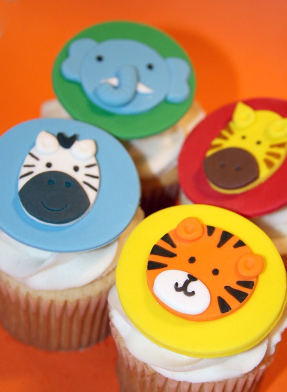 Fondant cupcake toppers Zoo Animals Zebra Tiger Giraffe