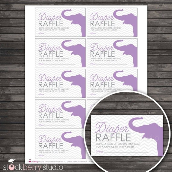 Purple and Gray Chevron Elephant Baby Shower Diaper Raffle Tickets - Instant Download Il_570xn