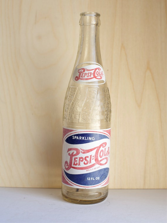 Pepsi Soda Bottle 1950s Pop Cottage Decor Glass Collectible