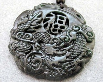 Natural Stone Good Blessing FU Dragon Amulet Pendant 45mm x 45mm TH075