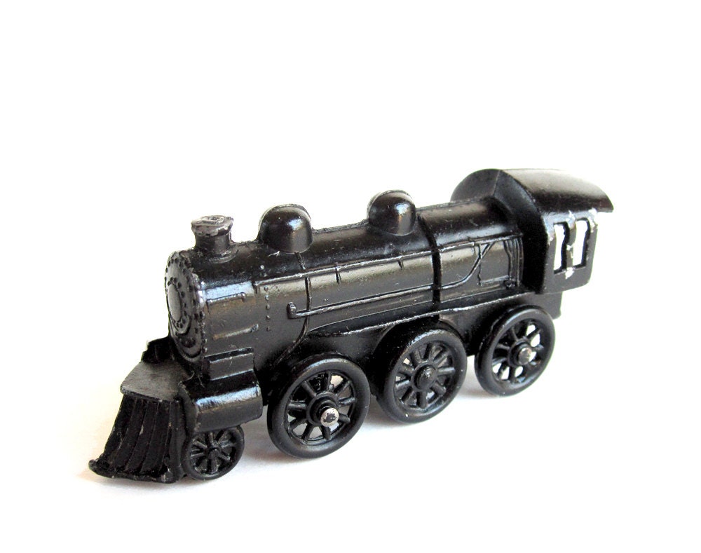 Vintage toy steam locomotive black metal train car steam