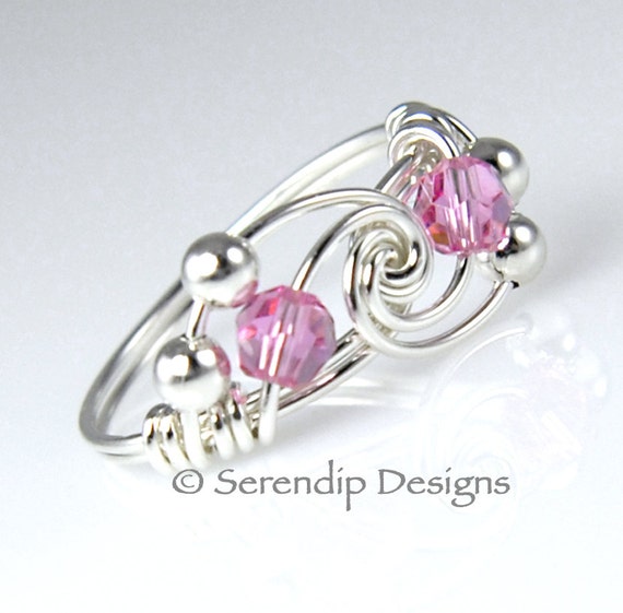 October Birthstone Ring Sterling Silver Wire Wrapped Twist Swarovski ...