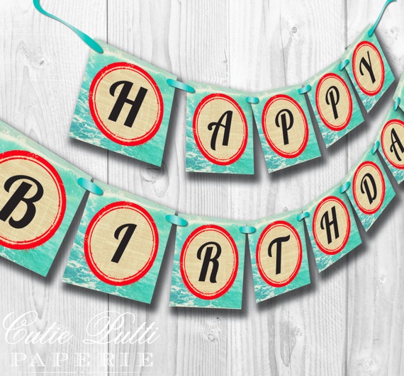 Retro Surf's Up Party, Surfer Party, Pool Party - PRINTABLE BIRTHDAY BANNER - Cutie Putti Paperie Il_570xn