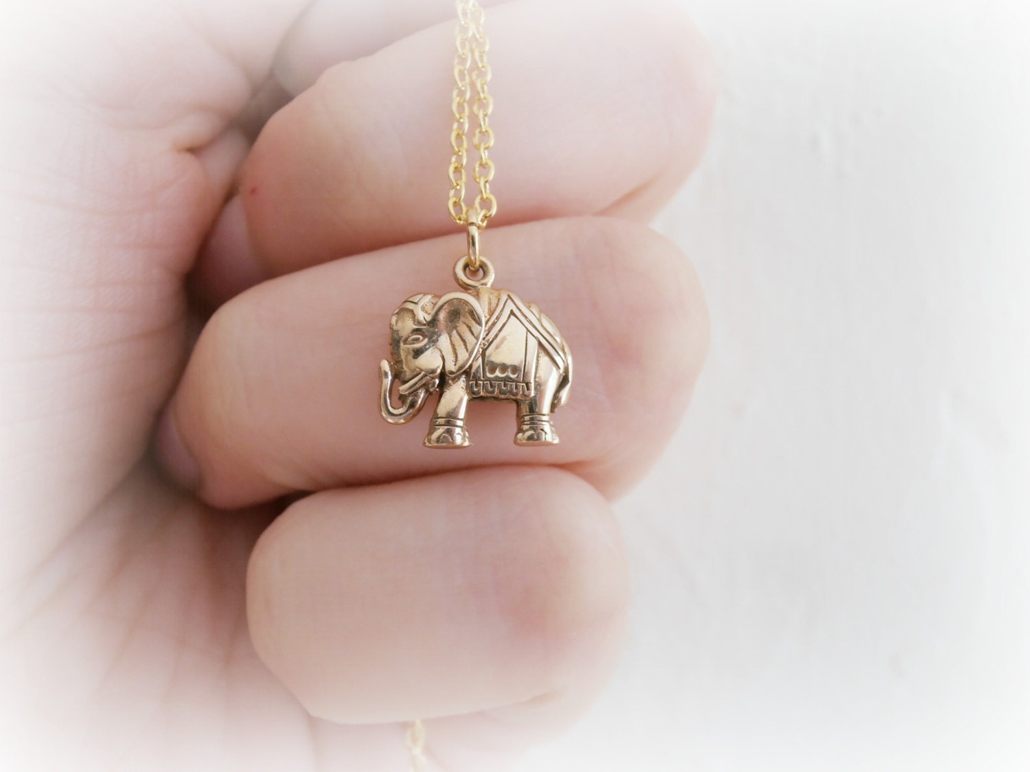 Elephant Necklace Gold Filled Chain Golden Bronze Elephant