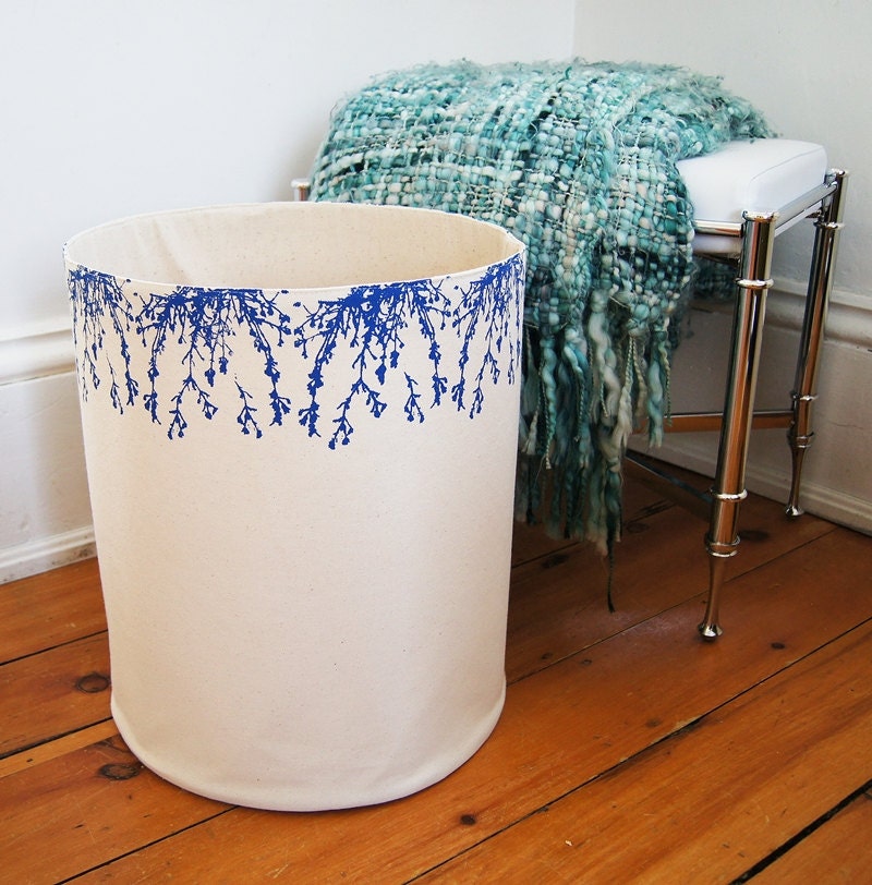 Extra Large Organic Cotton Canvas Storage Basket /Hand Printed