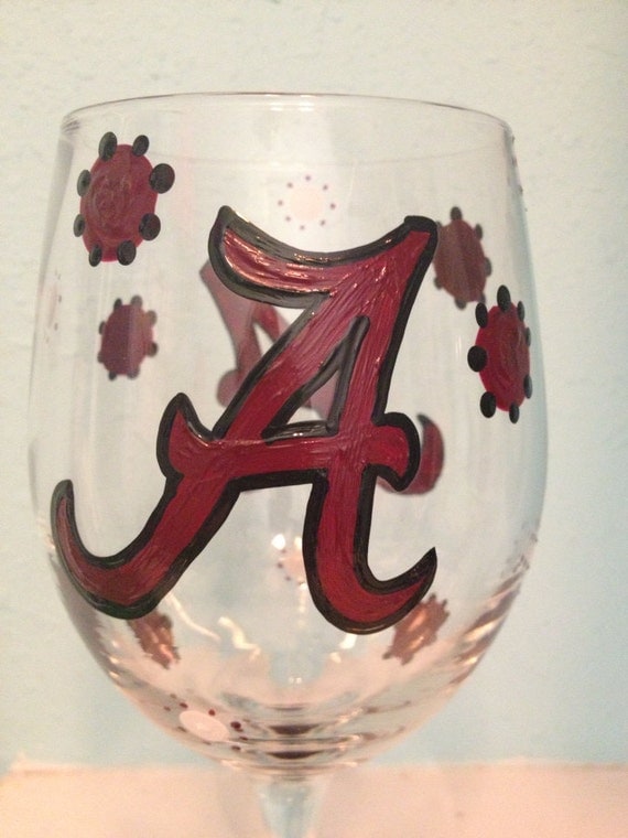 Alabama A Wine Glass Crimson Tide Painted Wine glass Sports Painted Wine Glass college sports wine glass