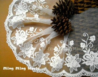 Embroidered Lace Trim - 2 Yards White Flower Lace Trim(L343)