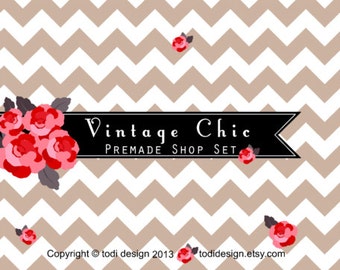 Premade Etsy Shop Banner set Vintage Chic