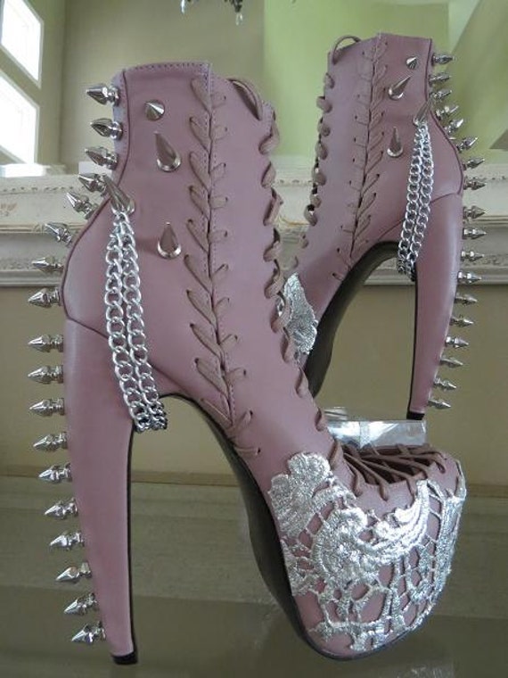 pink spiked platform boots