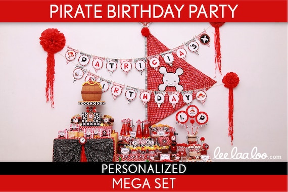 Pirate Birthday Party Package Collection Set Mega Personalized Printable // Pirate Girl Red - B8Pz2 Il_570xn