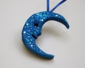 Unique Blue Moon Ornament Hand Piped Royal Icing Christmas Hand Made Gifts Birthdays Halloween Decoration Festive Fun Custom Cake Topper